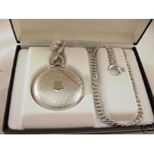 Colibri Silvertone Pocket Watch W/date/chain