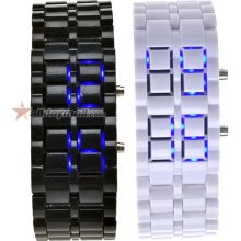 Couple Stylish Digital Reading Blue LED Rubber Band Unisex Wrist Watch