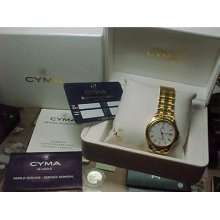 Cyma 18kt Yellow Gold Quartz Men's Dress Swiss Watch