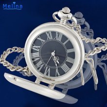 Dail Royal Silver Varec Engraved Case Hollow Skeleton Mechancial Pocket Watch