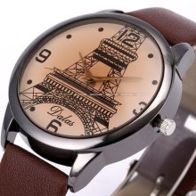 Dalas Black Case Eiffel Tower Lady Women Brown Leather Quartz Watch Dailyetrade