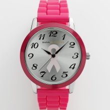 Dana Buchman Breast Cancer Awareness Silver Tone Wrist Watch Dark Pin