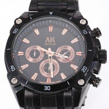 Delicate Ak Homme Stainless Steel Rose Golden Hands Men's Wrist Watch Grace