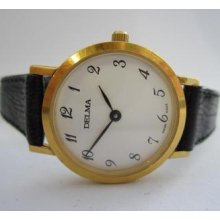 Delma N.o.s. Womens Watch White Dial Yellow Plated Case