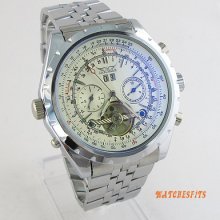 Deluxe Commercial Mens Stainless Steel Calendar Automatic Mechanical Wrist Watch