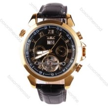 Deluxe Tourbillon Date/day Calendar Leather Roma Number Mechanical Wrist Watch