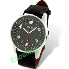 Dial Leather Band Unisex Lady's Men's Round Quartz Watch