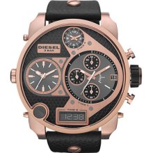 DIESEL 'Mr. Daddy' Leather Strap Watch, 58mm Black/ Rose Gold