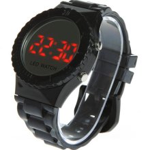 Digital Sport Glass Mirror Red Led Ball Wrist Watch Clock Rubber Band Black