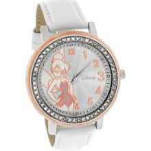 Disney Tinker Bell Ladies Silver Dial Two Tone White Strap Watch TK1066