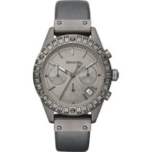 Dkny Dkny Ladies Stainless Steel Case Chronograph Date Grey Leather Watch Ny8653