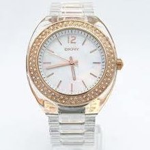 Dkny Womens Clear Mop Crystal Dial Plastic Watch Ny8212