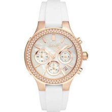 Dkny Women's White Silicone Rose Gold Steel Glitz Chronograph Watch Ny8198