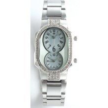 Dual Dial Watch with Cross, Silver Band