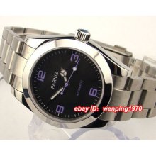 E987,parnis 40mm Black Dial Sapphire Glass Automatic Mens Watch