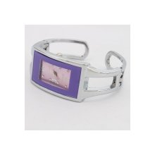 Elegant Analog Zinc Alloy Women Rectangular Bracelet Wrist Watch Purple