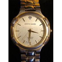 Elegant Gold Tone Pierre Cardin Diamond Quartz Link Band Men's Watch Works (r1)