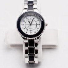 Embassy Circular Face Analog Silver And Black Band Women's Watch