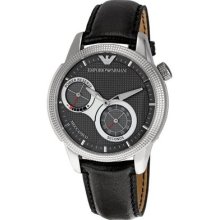 Emporio Armani Mens Watch Ar4643 Automatic Black Leather Black Dial 2 Yr Wrnty