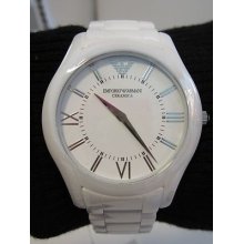 Emporio Armani Mens White Ceramic Super Slim Dial 44mm Watch Ar1442 $475