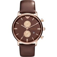 Emporio Armani Watch, Chronograph Brown Leather Strap 43mm AR0387