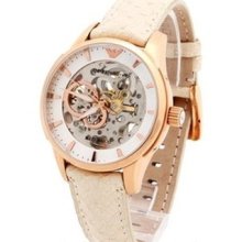 Emporio Armani Womens Leather Rose Gold Meccanico Watch Ar4632