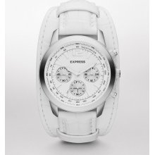 Express Mens Chronograph Leather Strap Watch White Pure White, No Size