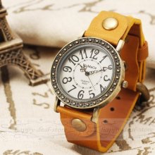 Fashion 12 Colo Cute Pocket Dial Wristband Style Women Vintage Watch Bracelet 8t