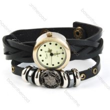 Fashion 8color Retro Vintage Leather Strap Numberless Dial Quartz Woman Watch