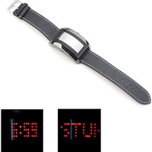 Fashion Date Display Slim Red Black LED PU Leather Band Sport Wrist Watch