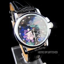 Fashion Flower Art Dial Automatic Mechanical Date Women Lady Girls Wrist Watch