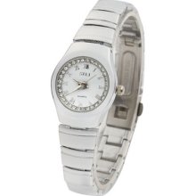 Fashion Lady Casual Round Cutting Stainless Steel White Wrist Quartz Watch