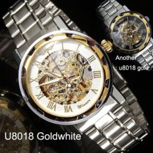Fashion Luxury Style Metal Watch For Man Winner U8018 Goldwhite