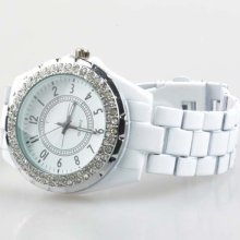 Fashion Quartz Luxury Charming Crystal Lady Wrist Watch White