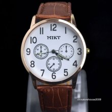 Fashion Style Boys Men Gentleman Gift Brown Leather Quartz Wristwatch Mk2br