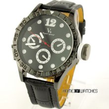 Fashion V6 Clock Sport Style Gift Black Wrist Watch Pu Leather Quartz Men