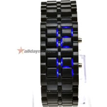 Fashionable Digital Blue LED Rubber Band Unisex Wrist Watch - Black