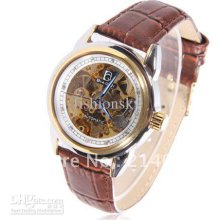 Fashionable Leather Auto Automatic Mechanical Wristwatch Watch With