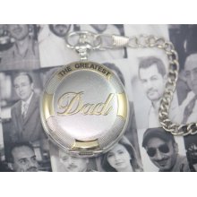Father's Day Gift - Greatest Dad Silver Men's Pocket Watch With Chain Wtp1075g