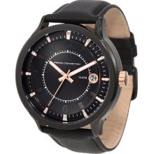 Fcuk French Connection Black Gold Dial Leather Strap Men's Watch Fc1055bb