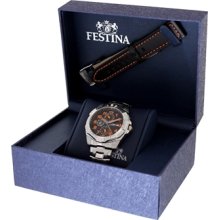 Festina Men's Estuche F16290/C Silver Stainless-Steel Analog Quartz Watch with Black Dial