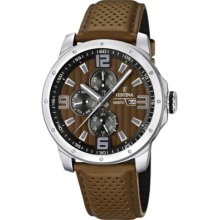 Festina Men's Quartz Watch With Brown Dial Analogue Display And Brown Leather Strap F16585/2