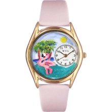 Flamingo Pink Leather And Goldtone Watch #C0150010