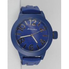 Forever 21 Men Big Blue Case & Dial & Rubber Band Raised Silver Number Watch