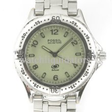 Fossil Blue Mens Silvertone Light Green Dial Illuminating Wr 100m Sport Watch