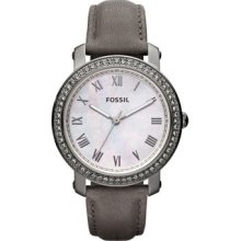 Fossil Es3188 Emma Grey Leather Strap Mop Dial Womens Watch