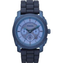 Fossil Mens Machine Chronograph Stainless Watch - Blue Rubber Strap - Blue Dial - FS4703