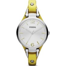 Fossil Womens Georgia Analog Stainless Watch - Yellow Leather Strap - Silver Dial - ES3220