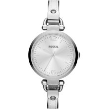 Fossil Womens Georgia Analog Stainless Watch - White Leather Strap - Silver Dial - ES3259