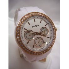 FOSSIL Womens White ROSE GOLD RESIN Crystal Glitz Subdial Watch ES2869 - Gold - Gold